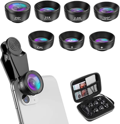 Fokelyi-Telefoonlenzen -7 in 1 Telefoon Camera Lens Kit-Telefoon Camera Versterker-Fish eye lens - wide lens - macro lens- handig opberg zakje-Zwart