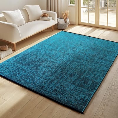 Binnenkleed, gemarmerd patroon, blauwe kleur, katoenchenille, modern design, wasbaar 120x170 cm