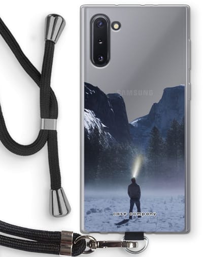 Hoesje met koord geschikt voor Samsung Galaxy Note 10 hoesje met Koord - Wanderlust - Telefoonhoesje met Zwart Koord - Bescherming aan alle Kanten en Over de Schermrand