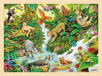 GOKI Puzzel - Zuid-Amerikaanse Dieren - 96 Stukjes - 40X30X0,8Cm - Hout - 3 Jaar