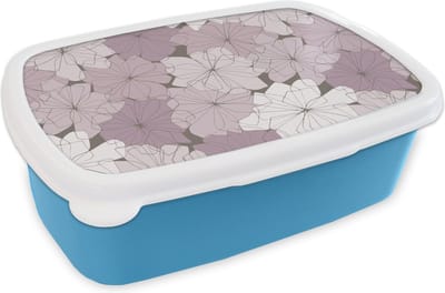 Broodtrommel Blauw - Lunchbox - Brooddoos - Patroon - Bloemen - Minimalisme - 18x12x6 cm - Kinderen - Jongen