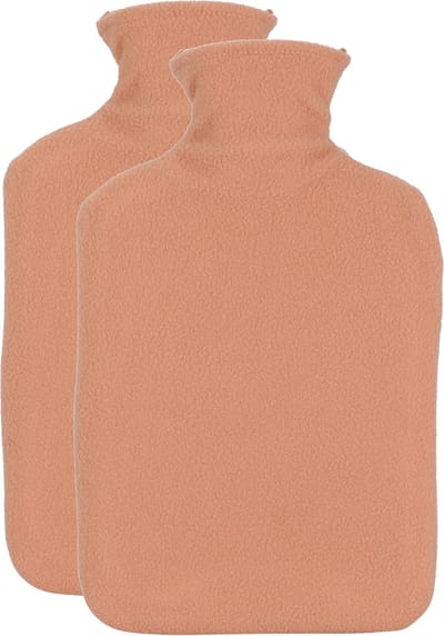 H&S Collection Warmwaterkruik - 2x - met fleecehoes - zalmroze - 1,75L - kruik