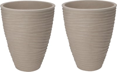 Pro Garden Plantenpot/bloempot Dunes - 2x - Tuin - stevig kunststof - zand/beige - D40 x H42 cm
