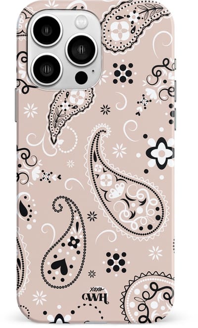 xoxo Wildhearts Paisley Dawn Nude - Single Layer - Hard case hoesje geschikt voor iPhone 13 Pro hoesje - Print met bloemen en hartjes - Beschermhoes geschikt voor iPhone 13 Pro case met print - beige / zwart