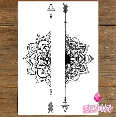 GetGlitterBaby® - Henna Plak Tattoos / Tijdelijke Tattoo / Nep Tatoeage / Fake Temporary Tattoo / Festival Tattoes / Temporary Face Body Glitter Tattoo Sticker - Mandala