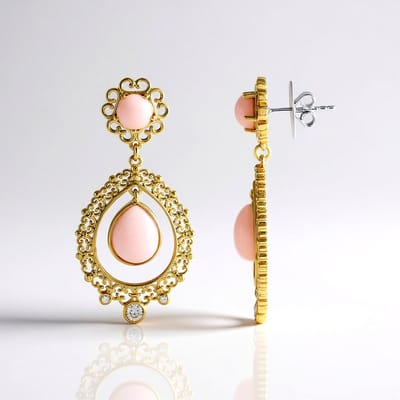 Cavill - Zilveren Oorbellen met Roze Opaal 5,64 ct - 925 Sterling Zilver Gerhodineerd - Elegante Druppel en Ronde Cabochon Oorhangers - 42mm