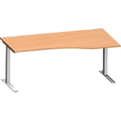 Schäfer Shop  Genius Bureautafel in vrije vorm MODENA FLEX, C-poot rechthoekige buis, B 1800 mm, aanbouw rechts, beuken/blank aluminium