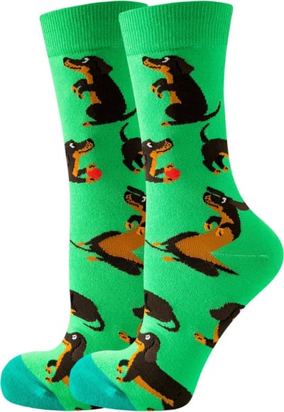 Dames sokken - groen - bruin - leuke print hond - teckel - 36 - 40 - cadreau voor haar - gift - geschenk vrouw - verjaardagscadeau