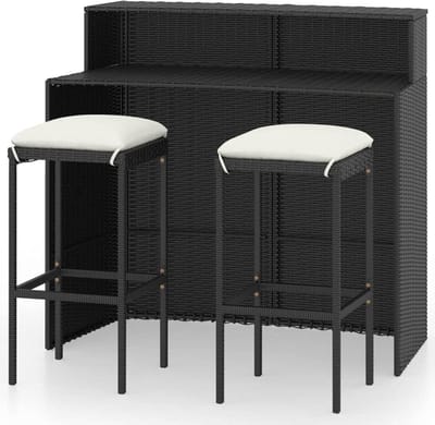 Tuinbarset 3-delig - Terrasmeubelen set - Buiten genieten - Weerbestendig polyrotan - 120 cm tafel - Zwart