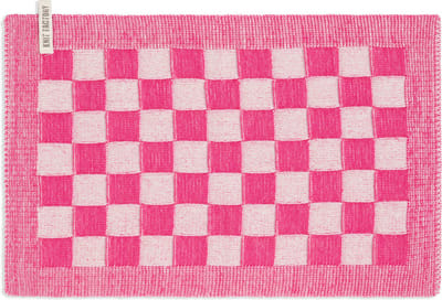 Knit Factory Gebreide Placemat Block - Rechthoek - Dubbelzijdig te gebruiken - Eetmat - Onderlegger - Ecru/Fuchsia - Roze - 50x30 cm
