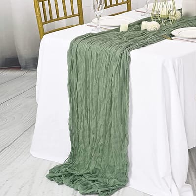 Dailygoods- Tafelloper 90 x 300 cm - Saliegroen - Kaasdoek - Rustieke Tafelloper - Boho Tafelloper - Lichtgewicht Polyester - Tafelkleed