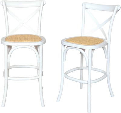 sweeek - Set van 2 vintage rubberhouten bistro barkrukken met voetensteun - belleville