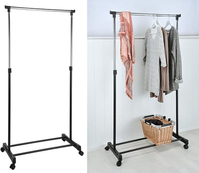 HI mobiel kledingrek - verstelbaar - op wielen - zwart - 160 cm