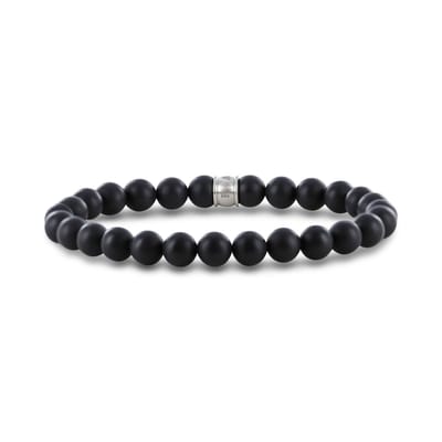 Frank 1967 7FB-0671 Armband Mat Agaat Beads 8mm - 20cm - Staal - Zwart