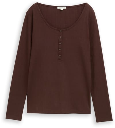Tom Tailor - Slim fit Henley-shirt met lange mouwen - Maat XL - dark pecan brown