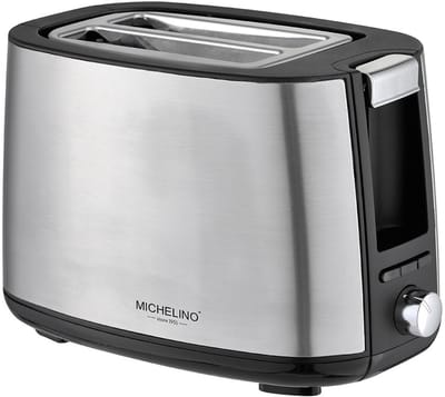 Michelino RVS Broodrooster 2 Sleuven – 650-750W – Inclusief Broodjeswarmer – Instelbare Bruiningsgraad – Ontdooien & Opwarmen Functie – Kruimellade