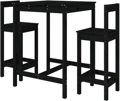 Tuinbarset 3-delig - Balkonset grenenhout - Buiten genieten - Met rugleuning - 825 x 825 x 110 cm - Zwart
