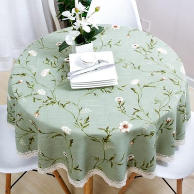Tuin Tafelkleed Katoen Kleine Bloemenprint Linnen Europees Rond Tafelkleed Amerikaans Country Groen Golvend Kant Feestdecoratie Round Diameter 110cm