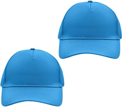 Baseball pet/cap 5 panels - 2x - turquoise blauw - volwassenen - Voordelige caps - katoen - klittenband sluiting