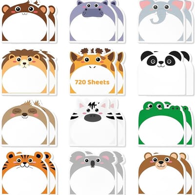 Dailygoods- Zelfklevende Notities 720 Vellen - Notitieblok 24 Stuks - Kleine Blokken - Dierenvormen - Cadeaus voor Kinderen - Schattige Ontwerpen