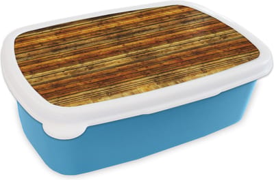 Broodtrommel Blauw - Lunchbox - Brooddoos - Vintage - Hout - Patronen - Planken - 18x12x6 cm - Kinderen - Jongen