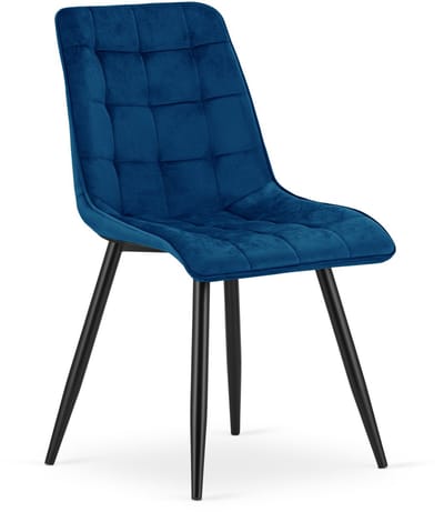 Eetkamerstoel – Fluweel donkerblauw – Zwarte metalen poten – Modern design – SPLIT