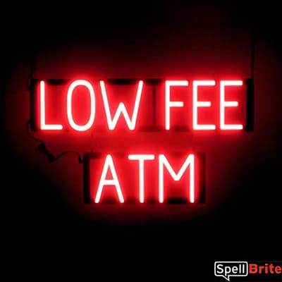 LOW FEE ATM - Lichtreclame Neon LED bord verlicht | SpellBrite | 67 x 38 cm | 6 Dimstanden - 8 Lichtanimaties | Reclamebord neon verlichting