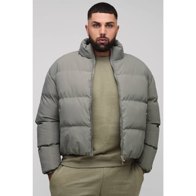 Plus Men's Boxy Fit Funnel Neck Pufferjas | Grey | Size 5XL