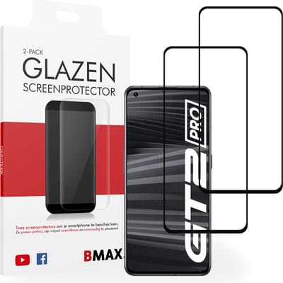 2-pack BMAX geschikt voor Realme GT2 Pro Screenprotector - Full Cover - Gehard glas - Tempered glas - Realme screenprotectors 2 stuks - Telefoonglaasje - Beschermglas - Glasplaatje - Screensaver - Screen protector - Case friendly - Zwart