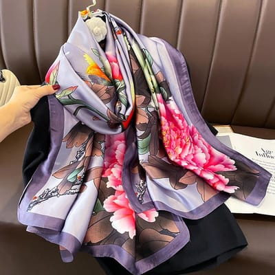 180*90cm Luxe Dames Zomer Zijden Sjaals Sjaal Dame Wikkel Zacht Vrouwelijk Europa Ontwerper Strand Bandana Foulard Sjaal Pareo One Size gray