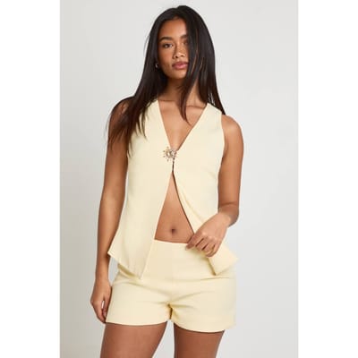 boohoo Dames Longline Gilet Met Goudkleurig Detail | Citroen | Maat: 40