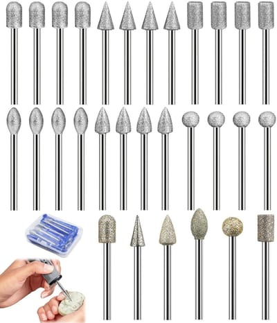 Diamantfrees Set - Slijpbitset Boren - Precisie Bewerking - 2 Korrelgroottes - 26 Stuks - Zilver Goud