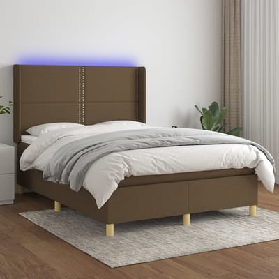 vidaXL - Boxspring - met - matras - en - LED - stof - donkerbruin - 140x190 - cm