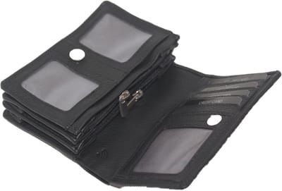 Oi zwarte leren Europortemonnee Kort / harmonica portemonnee compact / overslag beurs met soufflé / beveiligd tegen skimmen / zwart leer / 300