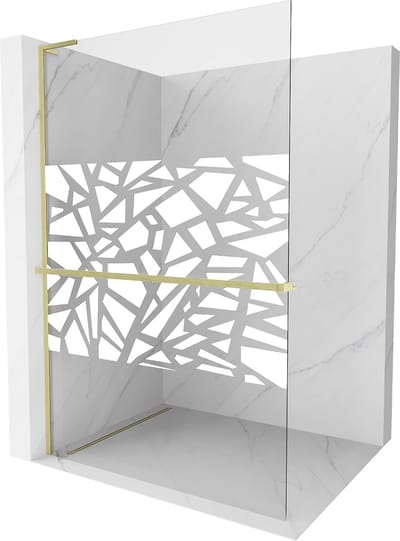 Mexen Kioto+ L Douchewand met plank Walk-in 70 x 200 , wit patroon, geborsteld goud - 800-070-123-55-85