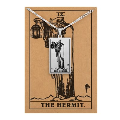 Tarot Ketting IX: De Heremiet / The Hermit - Inclusief Rider-Waite Kaart - Zilverkleurig Stainless Steel - 60cm - Pax Amare