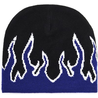 Nieuwe Winter Buiten Warme Gebreide Muts Vlammenpatroon Wolmuts Straat Schedelmuts Anti-Koude Katoenen Muts Hip-Hop Mutsen black