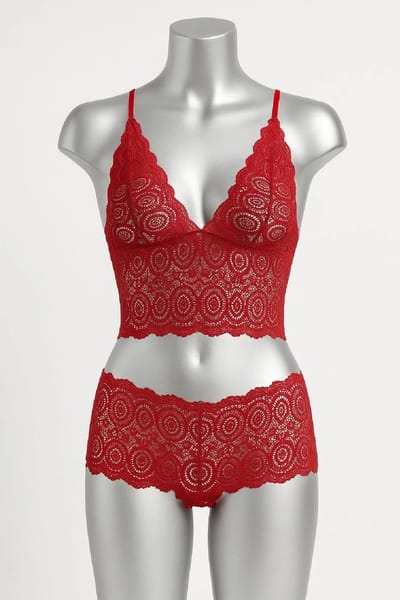 La Nuita Rode Kanten Bralette Dames - Sexy Transparante Lingerie Set met Boxer - Verleidelijke Fantasie Tweedelige Setjes (S/M t/m L/XL)