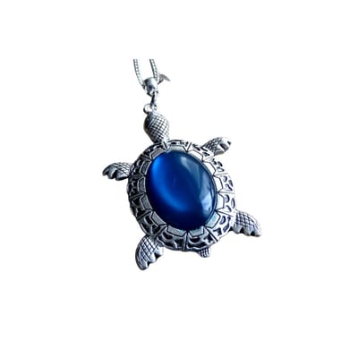 2 Love it Schildpad Middernacht - Ketting - Lengte 40 + 5 cm - Stainless steel - Metaal - Blauw - Zilverkleurig