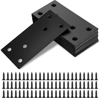 12 Stuks RVS Platte Verbindingen, Perforated Sheet, Houtverbinder, Platte Hoekverbindingen, Zwarte Perforatieplaten, Metalen Verbindingselementen voor Reparatie en Bevestiging