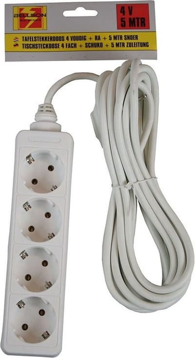 Benson Stekkerdoos - 2x - 4 stopcontacten - wit - randaarde - 5 meter snoer