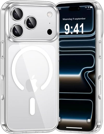 Magnetische Hoesje , geschikt voor iPhone 17 Pro (6,3 inch), compatibel met MagSafe, schokbestendige bumper, krasbestendig, transparante achterkant (doorzichtig)