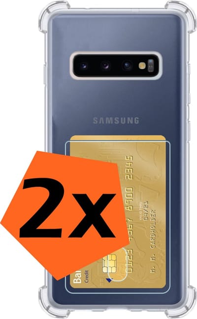 Hoes - 2 Stuks - Geschikt voor Samsung Galaxy S10 - Met Pashouder en Kaarthouder - Telefoon Hoesje Shockproof - Siliconen Case - Back Cover - Shock Proof - Pasjes Houder - Transparant