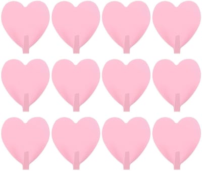 12pcs Heart Shape Stainless Steel Self Adhesive Wall Hooks, Wall Mounted Towel Coat Hook, Heavy Duty Sticker Hanger Without Drilling for Scarf, Towel, Key, Cap, Hat (Pink), 4x4.5 x