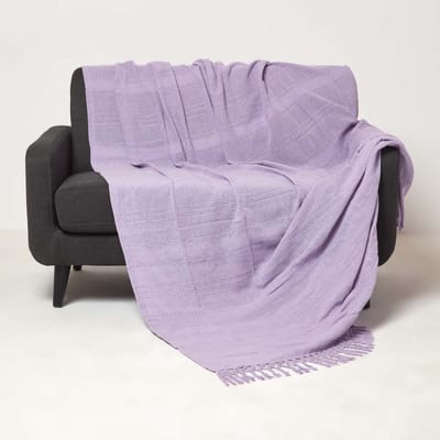 Homescapes Kashi sprei lila 225 x 255 cm - katoenen deken met franjes