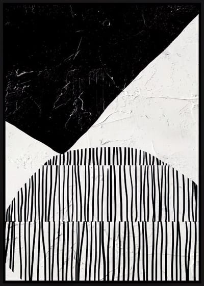 Ter Halle - Schilderij - Zwart-Witte Abstracte Figuren - Zwarte Baklijst - 100x140cm