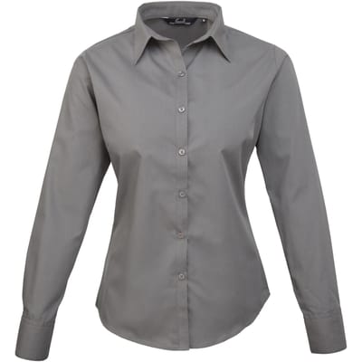 Premier Dames/Dames Popeline Blouse met Lange Mouwen (Donkergrijs)