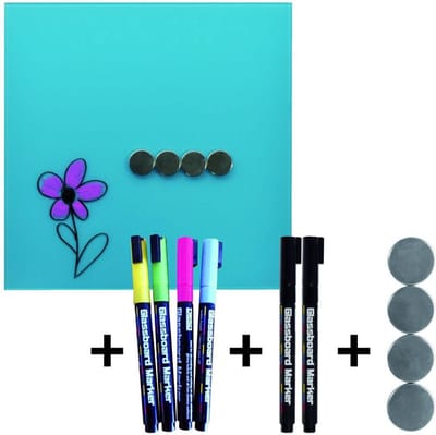 DESQ® Magnetisch Glasbord - Set PRO - 35x35 cm - Aqua Blauw
