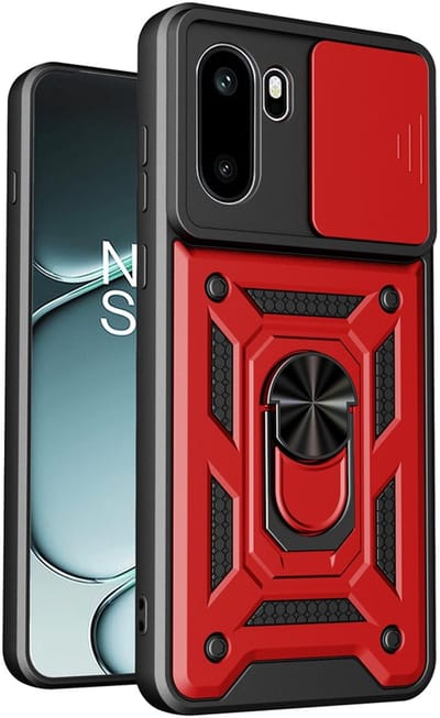 MobyDefend Hoesje - Geschikt voor OnePlus 15R - Pantsercase Met Draaibare Ring - Rood