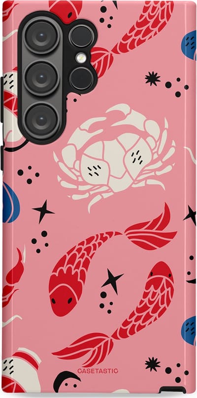 Casetastic hoesje geschikt voor Samsung Galaxy S23 Ultra - Dubbellaagse bescherming - Zodiac in kleur - Fashion Case - Lichtroze Koraal Perzik